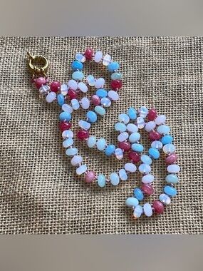 Stone morganite Rainbow with opal stone knotted necklace 24” amazing In Style